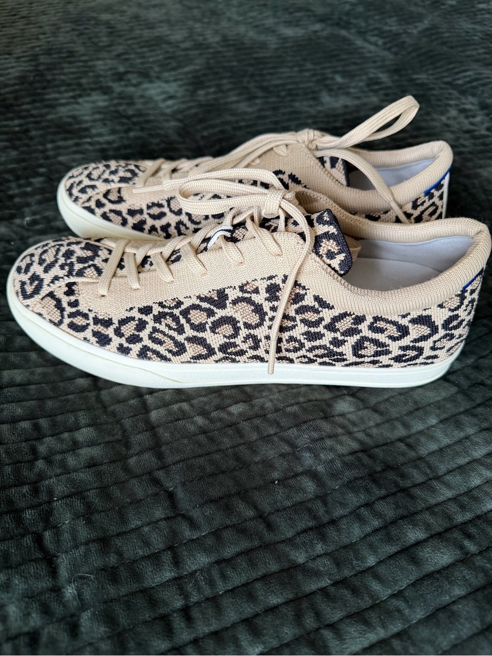 ROTHYS-Women’s Leopard Knit Lace-Up Sneakers - Beige/Black-Comfy-Classic